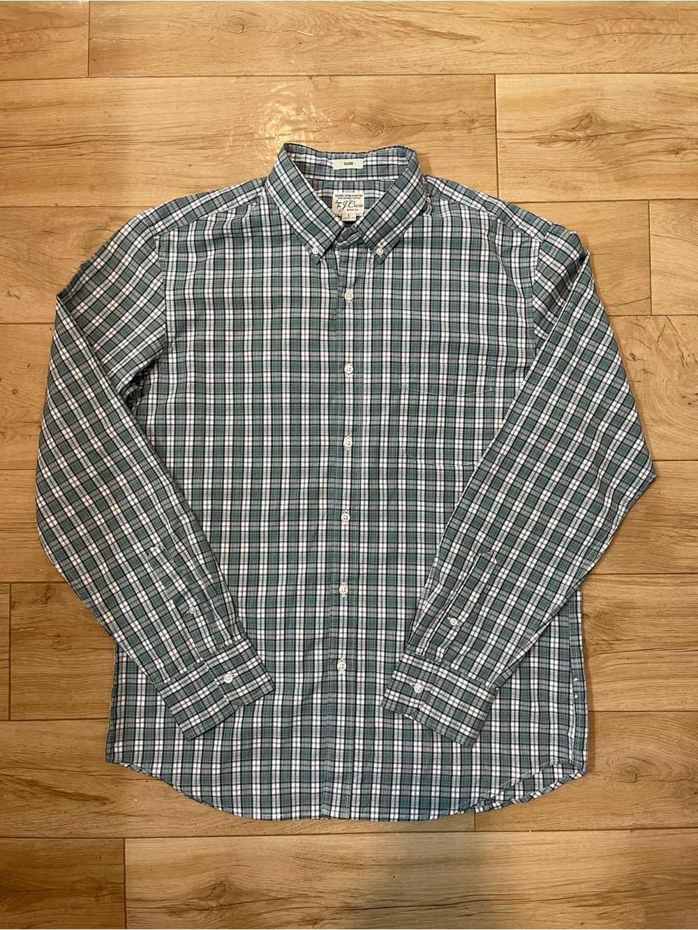 J. Crew Men’s L Slim Fit Green Plaid Button-Down Shirt